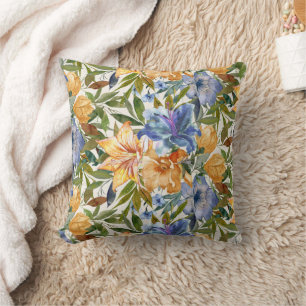 Blue Orange Tiger Lilies Flowers Fall Autumn  Cushion