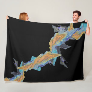 Blue Orange Turquoise Abstract Art Fleece Blanket