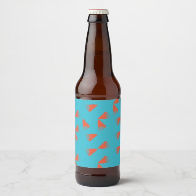 Blue, orange, vibrant, trendy geometric pattern beer bottle label (Front)