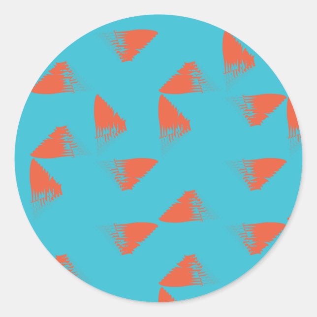 Blue, orange, vibrant, trendy geometric pattern classic round sticker (Front)