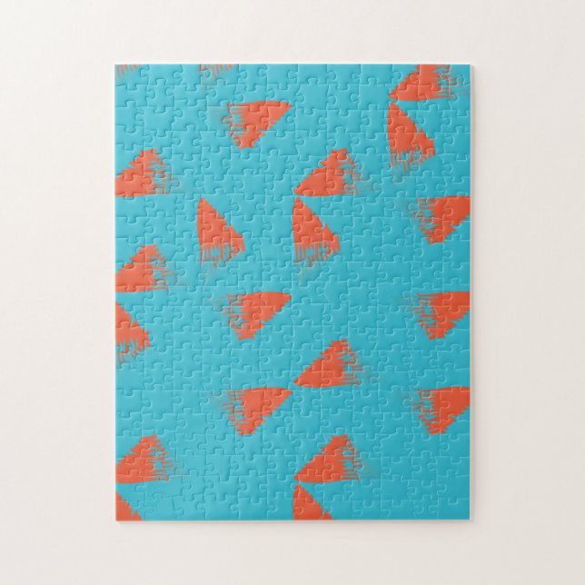 Blue, orange, vibrant, trendy geometric pattern jigsaw puzzle (Vertical)