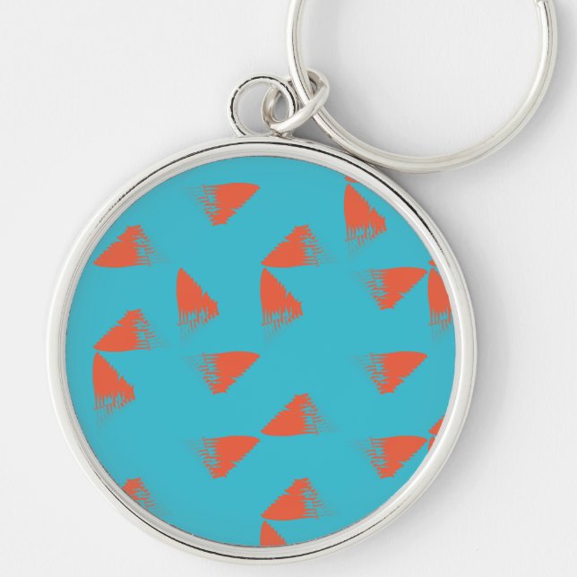 Blue, orange, vibrant, trendy geometric pattern key ring (Front)
