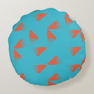 Blue, orange, vibrant, trendy geometric pattern round cushion
