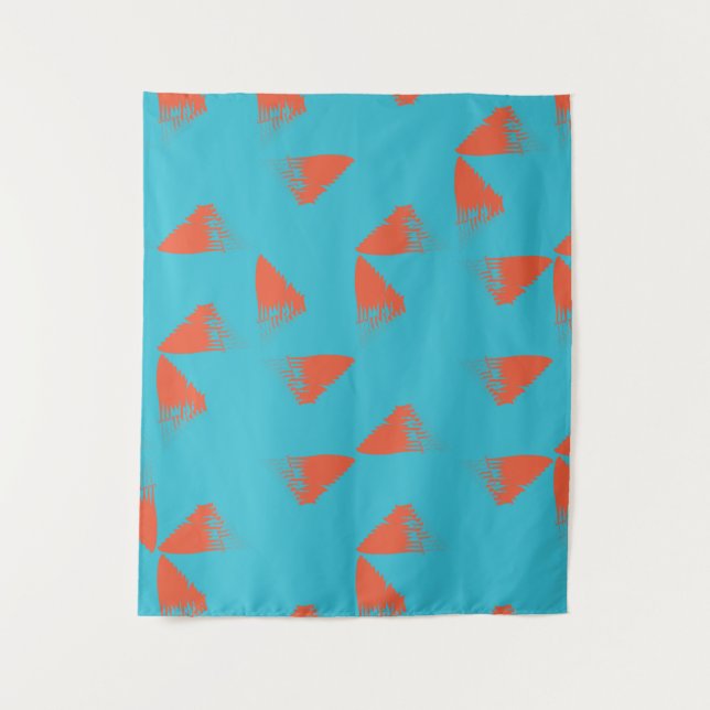 Blue, orange, vibrant, trendy geometric pattern tapestry (Front)