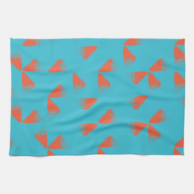 Blue, orange, vibrant, trendy geometric pattern tea towel (Horizontal)
