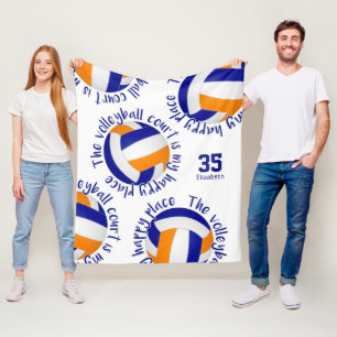 blue orange volleyball court happy place fleece blanket