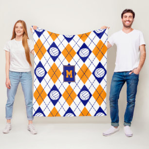 blue orange volleyball team colours argyle pattern fleece blanket