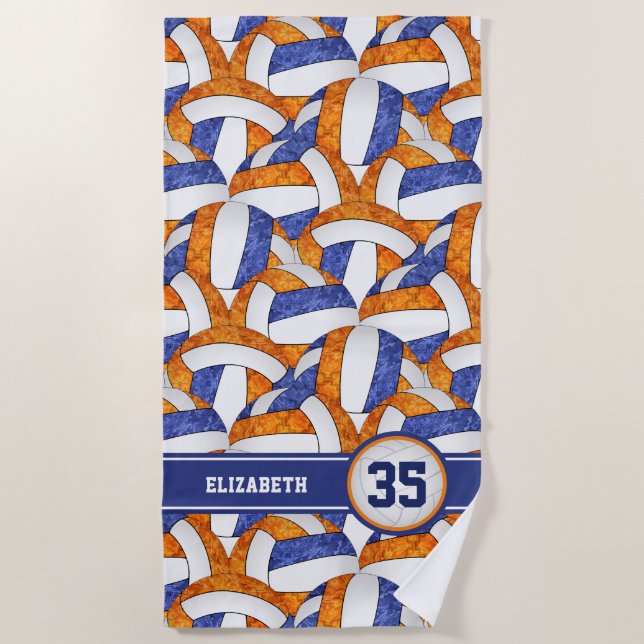 blue orange volleyballs pattern team colours girls beach towel (Front)