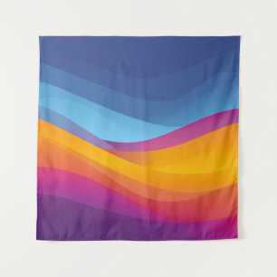 Blue Orange Wave Layers Tapestry