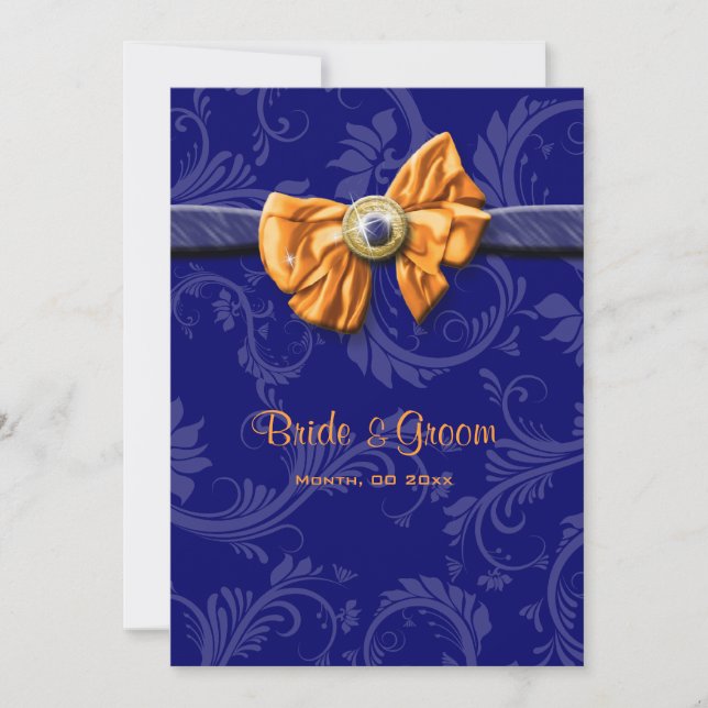 Blue orange wedding floral CUSTOM Invitation (Front)