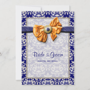 Blue orange wedding floral CUSTOM Invitation