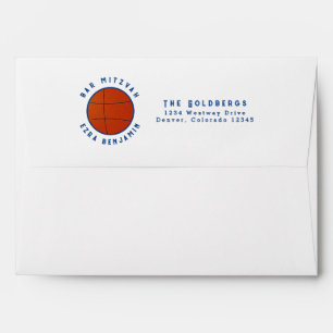 Blue Orange White Basketball Bar Mitzvah Envelope