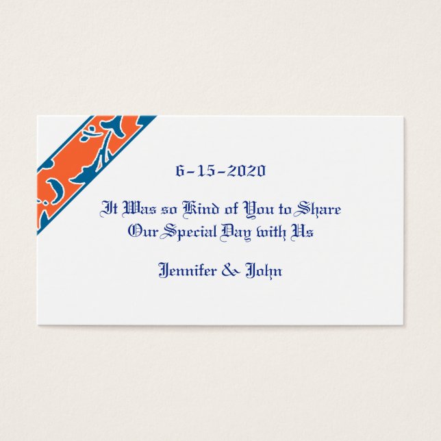 Blue, Orange, White,  Damask Wedding Favour (Front)