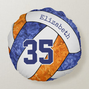 blue orange white volleyball girly team colours round cushion
