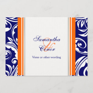 Blue orange white wedding engagement invitation