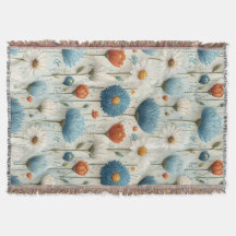 Blue Orange Wildflower Throw Blanket