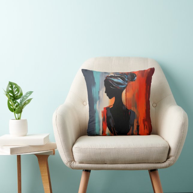 Blue Orange Woman Abstract Cushion (Chair)