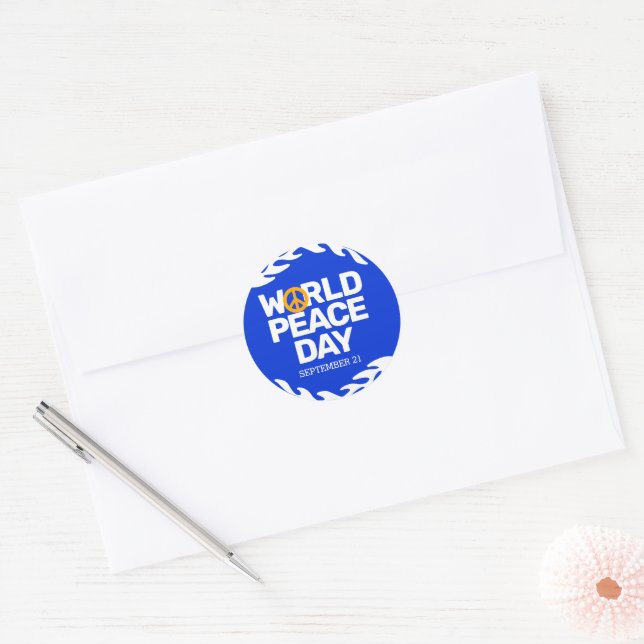 Blue Orange World Peace Day Peace Sign Classic Round Sticker (Envelope)