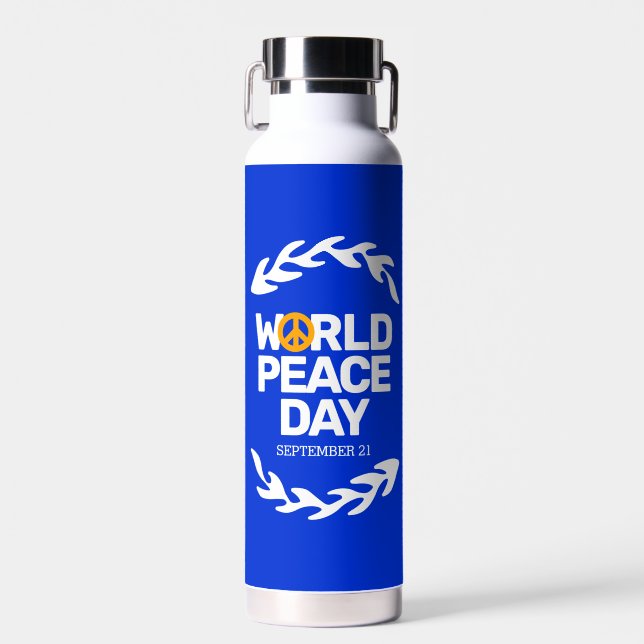 Blue Orange World Peace Day Peace Sign Water Bottle (Front)