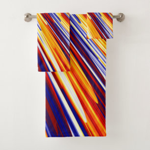 Blue Orange Yellow Abstract Geometric Feathers Bath Towel Set