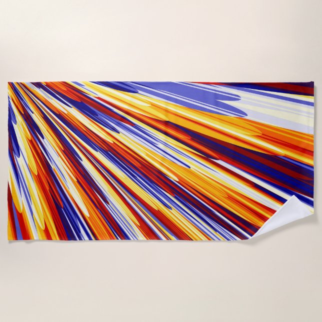 Blue Orange Yellow Abstract Geometric Feathers Beach Towel (Front)