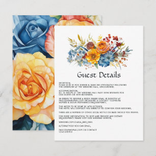 Blue, Orange, Yellow and Red Floral Guest Details Enclosure Card
