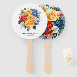 Blue, Orange, Yellow and Red Floral Wedding Hand Fan