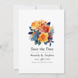 Blue, Orange, Yellow and Red Floral Wedding Save The Date