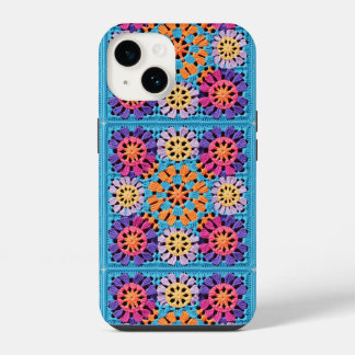 Blue orange yellow Colourful Granny Square Crochet iPhone 14 Case