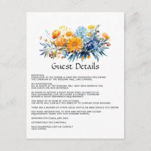 Blue, Orange & Yellow Floral Wedding Guest Details Enclosure Card