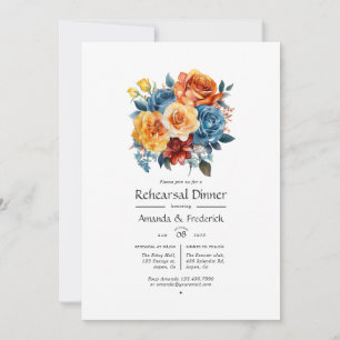 Blue, Orange, Yellow & Red Floral Rehearsal Dinner Invitation