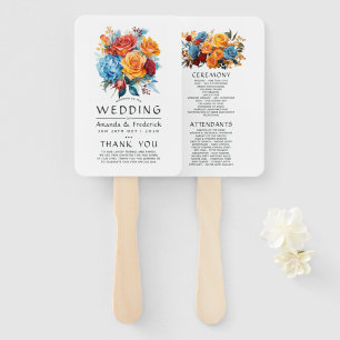 Blue, Orange, Yellow & Red Floral Wedding Program Hand Fan