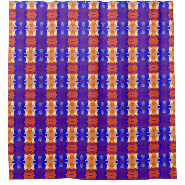 Blue Orange Yellow Red Pattern Shower Curtain (Front)