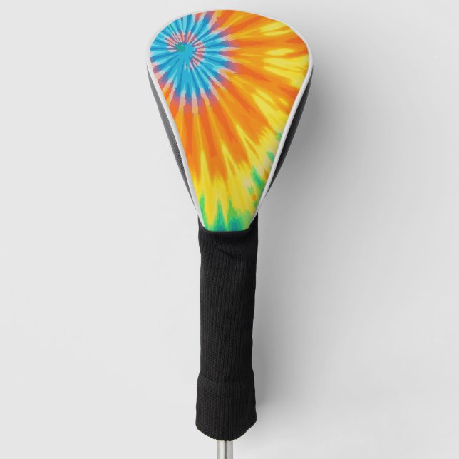 Blue Orange Yellow Tie-Dye Design, Vibrant Retro Golf Head Cover (Front)