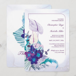 Blue Orchid and Calla Lily Wedding  Invitation