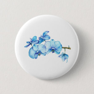 Blue Orchid Botanical Art 6 Cm Round Badge