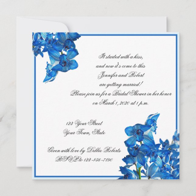 Blue Orchid Bridal Shower Invitation (Front)