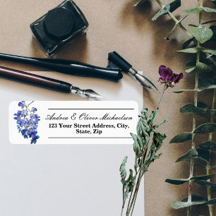 Blue Orchid Elegant Calligraphy Return Address