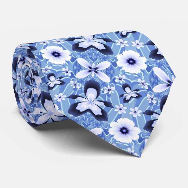 Blue Orchid Elegant Fractal Flower Floral Art Tie (Rolled)