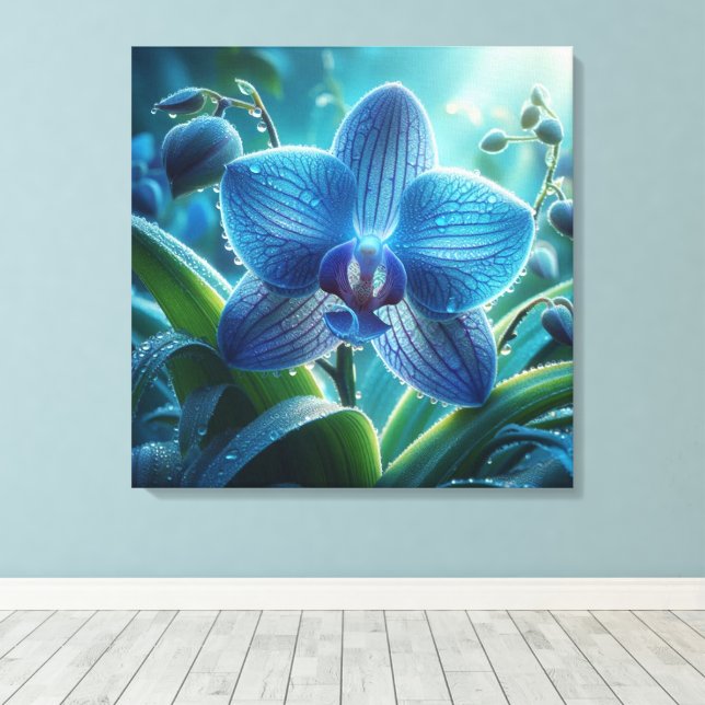 Blue Orchid Floral  Canvas Print (Insitu(Wood Floor))