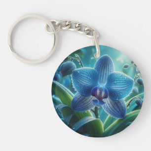 Blue Orchid Floral  Key Ring
