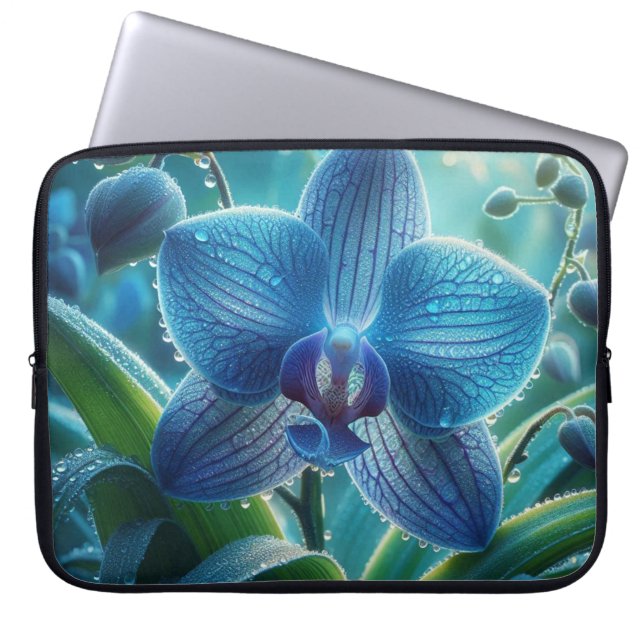 Blue Orchid Floral  Laptop Sleeve (Front)