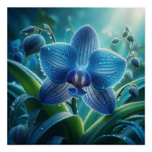 Blue Orchid Floral Poster