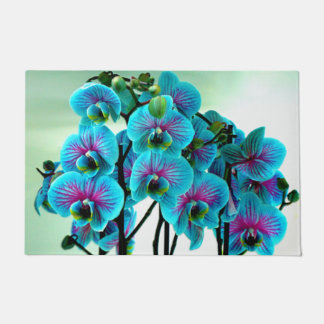 Blue Orchid Flower Bouquet Doormat
