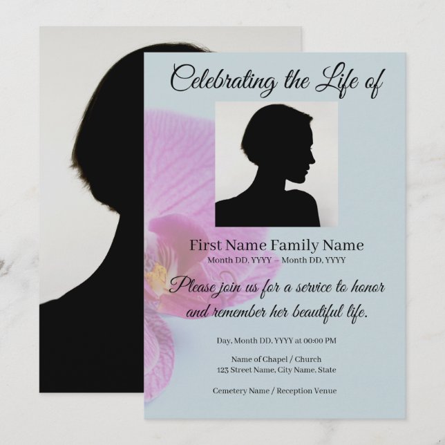 Blue orchid memorial invitation (Front/Back)