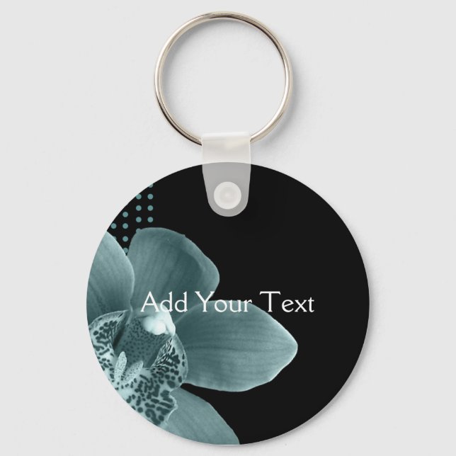 Blue Orchid on Black Key Ring (Front)