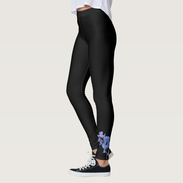 Blue Orchid on Black Leggings (Left)