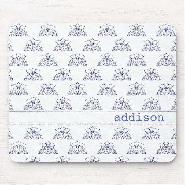 Blue Orchid Pattern Mouse Mat (Front)