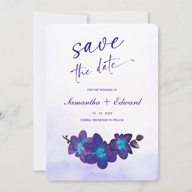 Blue Orchid  Turquoise  Save the Date Card Ideas (Front)