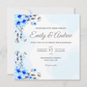 Blue Orchid Watercolor Floral Square Wedding Invitation